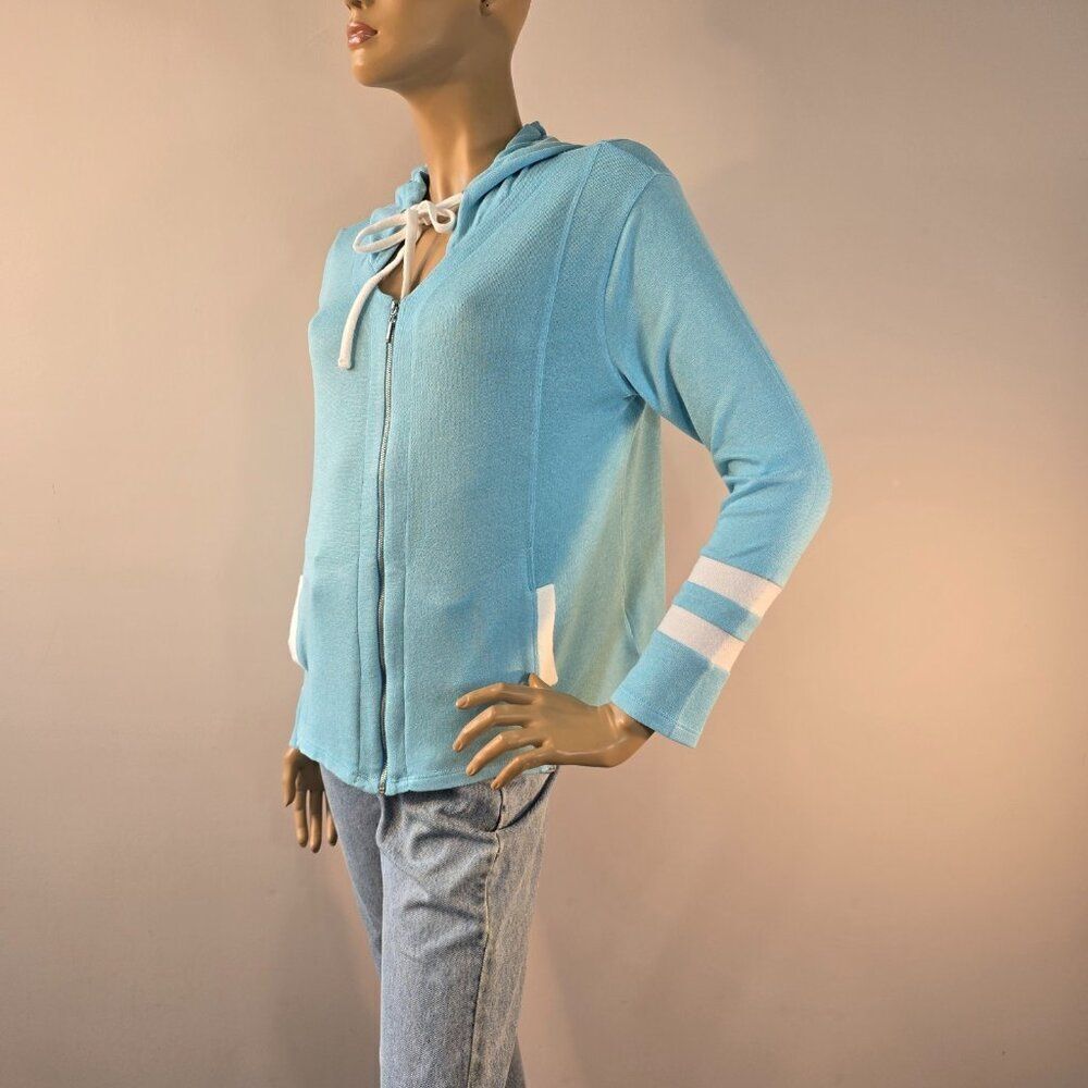 French Kyss Blue Hoodie Full Zip Size Large Soft Summer Knit